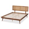 Baxton Studio Nura Mid-Century Modern Walnut Brown Finished Wood and Synthetic Rattan Full Size Platform Bed 190-9819-9801-ZORO